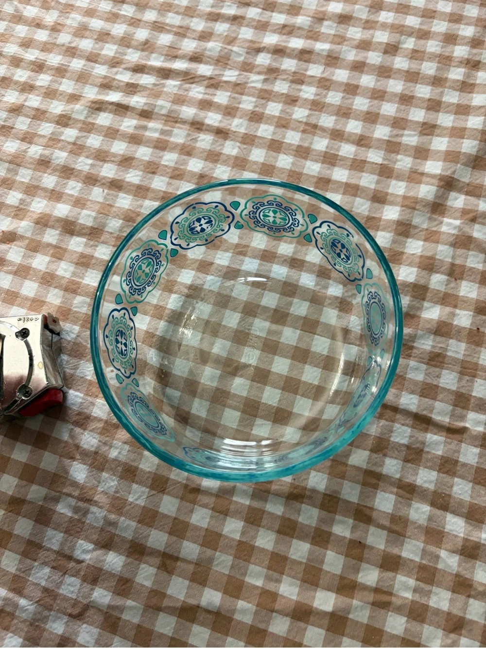 Pyrex Clear Glass Blue Flowered Bowl